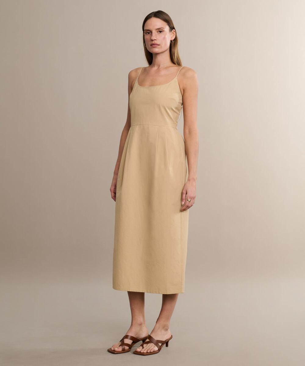 JENNI KAYNE Rove Dress in Khaki Tan Sz M Cotton Sleeveless Pockets Nice!